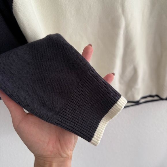 Monrow Soft Knit Colorblock Raglan Crewneck Sweater Size L Varsity Preppy Sporty - Picture 5 of 8